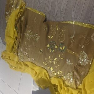 Yellow Gold With Green Embellished Punjabi Saree - New